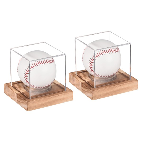 QUARKZMAN 2 Pieces Baseball Display Case with Wooden Base, Acrylic