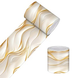 HOMETITUTE Wallpaper Border Peel and Stick Decorative Wall Trim Self Adhesive Accent Strip for Bedroom Bathroom Kitchen Mirror Frame Ceiling Edging Gold Wave Style Modern Look 4x196 Inch