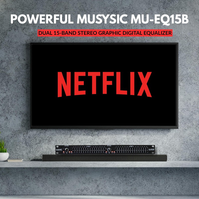 MUSYSIC 15-Band Stereo Graphic Equalizer Professional Dual – High-Fidelity Sound,
