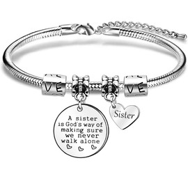 Sister Gifts,Silver Charm Snake Bracelet for Women Girl Teens Birthday Graduation Gift