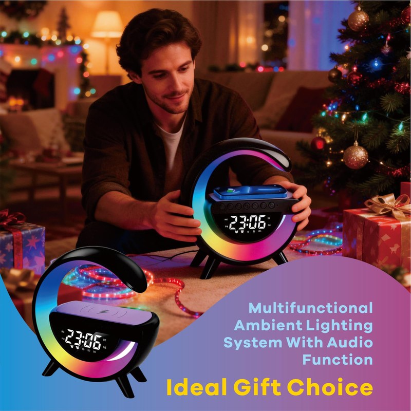 ZFMF Smart Wireless Charging Table Lamp, Multifunctional Bluetooth Speaker &