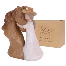 Truly a Friend Horse Figurine Gifts for Women, Cowgirls Horse Lover Gifts, Girl Embracing Horse Statue, Sculpted Hand-Painted Horse Memorial Keepsake Gifts for Birthday, Christmas, Thanksgiving