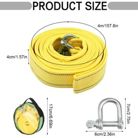 Exsbtay Tow Rope, 4 Metres, 5 Tonnes (11000 Lbs) Tow Rope Car with Reflective Strips, with 2 Safety U-Buckles, Car Tow Rope, Rope for Recovery Tow