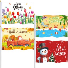 Batiyeer 4 Pcs Garden Flag 3 x 5 ft Spring Summer Autumn Winter Seasons Double Sided Holiday Flag Banner with Grommets for Spring Decorations Photo Backdrop Party Supplies Outdoor (Stylish Style)