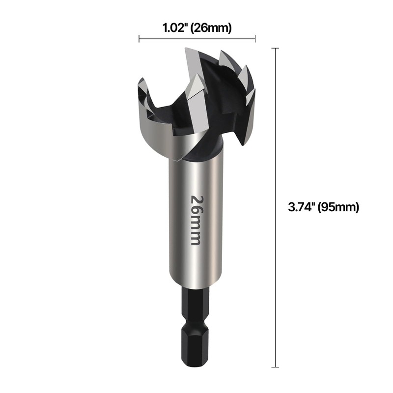 Vearter 26mm Forstner Drill Bit, High Carbon Steel Multi-Tooth Woodworking