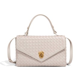 Women's Handmade Woven Evening Bag PU Leather Handbags Shoulder Bag Crossbody Purse for Women (Sea-salt)