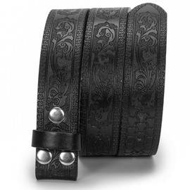 MUGANYI Western Cowboy PU Leather Belt - No Buckle Women Waist Strap Bull Decoration Floral Engraved 27" to 36" Waist, Black, for 33-36" waist