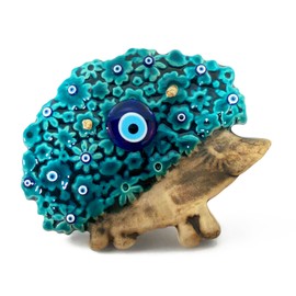Hedgehog Ceramic Evil Eye Hanging Wall Decoration, Handmade Indoor Outdoor Ceramic Wall Sculpture, Nazar Bead Amulet Hanging Ornament, Ethnic Style Wall Decor for Bedroom and Livingroom for Protection