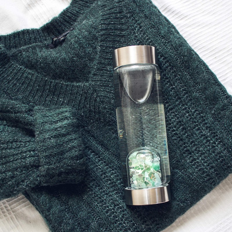 VitaJuwel ViA Forever Young Crystal Water Bottle with Aventurine, Aquamarine,