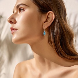 Silver Filigree Earrings for Women Sterling Silver Turquoise Teardrop Dangle Drop Earrings Bohemia Jewelry Gift for Women Mother Mom, Sterling Silver Silver Turquoise, No Gemstone