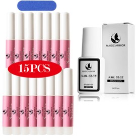 MAGIC ARMOR Super Strong Nail Glue for Acrylic Nails,Nail Tips and Press On Nails Brush on Nail Glue for Press On Nails Ultra Quick Long Lasting Acrylic Nail Glue for Broken Nails Fake Nail Glue Gel