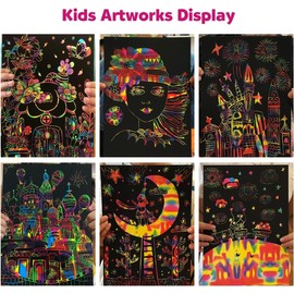 ZMLM Pack of 60 Scratch Pictures for Children and Adults, Enchanting Scratch Motifs Scratch Paper Set with Magic Scratch Book, Wooden Pens, Painting Stencils for Drawing and Crafts for Boys Girls DIY