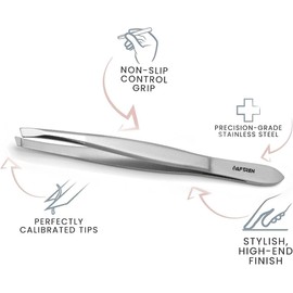 Wide Grip Slant Tweezers - German Stainless Steel - Hand-Filed Slanted Tips for Ultra-Precision - Tweezers for Eyebrows and Nose/Ear/Facial Hair - Professional Grade (Silver)