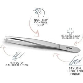 Wide Grip Slant Tweezers - German Stainless Steel - Hand-Filed Slanted Tips for Ultra-Precision - Tweezers for Eyebrows and Nose/Ear/Facial Hair - Professional Grade (Silver)