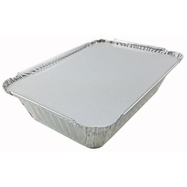 PACTOGO 2 1/4 lb. Oblong Deep Aluminum Foil Take-Out Pan with Board Lid Disposable Containers 8.44" x 5.94" x 1.81" (Pack of 12 Sets)