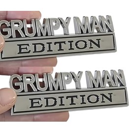 2PCS Metal Grumpy Man Edition Side Rear Front Emblem Badge Fit for Universal Car Truck SUV Motorbike (Silver Black)