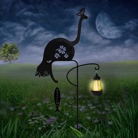 Solar Powered Black cat Fishing Light, Garden Decorative Iron Art Cute cat Fishing Ground Light, Wireless Dusk to Dawn LED Landscape lamp Waterproof.