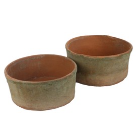 HomArt Rustic Terra Cotta Grande Cylinders Saucers - Set of 2, 14 x 14 x 6inch