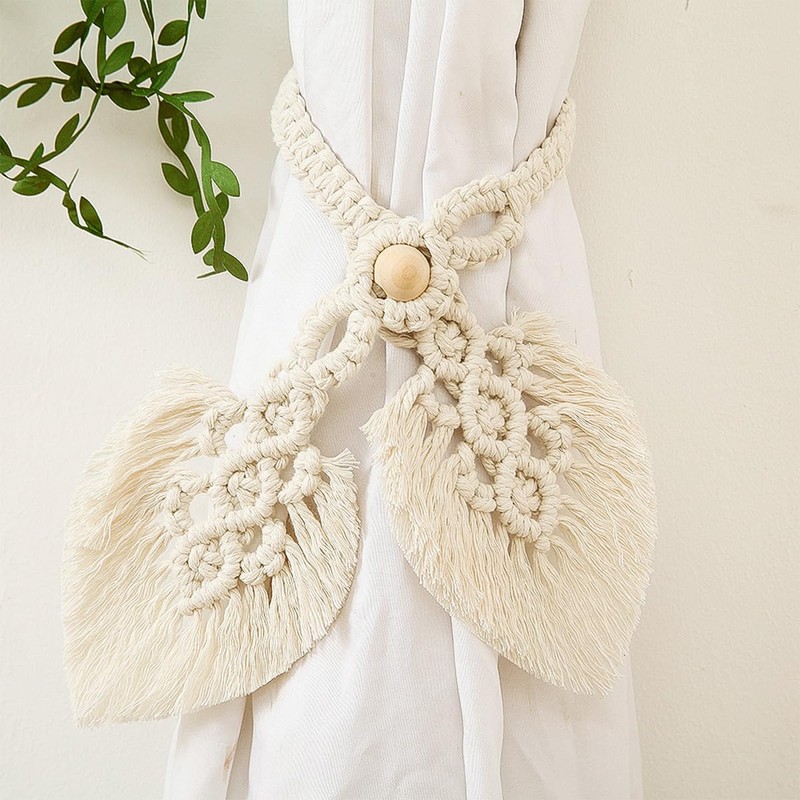 Tiardey 2 Pcs Monkey Curtain Holders Boho Cotton Macrame Tiebacks