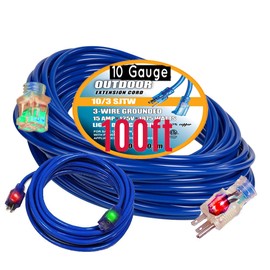 pizety 100 ft 10 Gauge Extension Cord 10/3 Contractor Grounded Extension Cord 100 ft 10 Gauge Power Extension Cord 10/3 Plug Extension Cords 100 ft with Lighted Ends