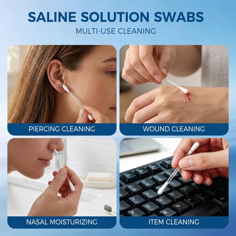 Piercing Aftercare Cotton Swabs, Disposable Saline Solution Qtips (50 Pcs)