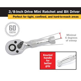 Titan 12102 3/8-Inch Drive x 4-Inch 60-Tooth Mini Ratchet