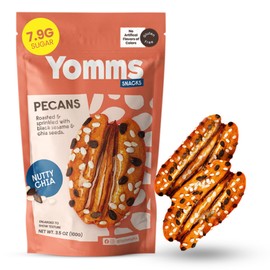 Yomms Nutty Chia Pecans Halves – Low Sugar Healthy Dessert Snack | Sweet Coconut & Crunchy Pecan Snack | Lightly Sweetened, Honey Roasted Mixed Nuts | Great for Snacking, Salads - 3.5oz - Pack of 1