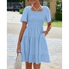 BTFBM Women's Summer Smocked Mini Dress Square Neck Flutter Sleeve