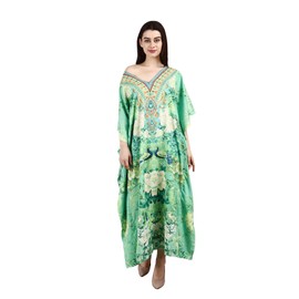Women's Caftan Dress - Beachwear Coverup Kaftan Casual Long Maxi Lougewear One Size Dresses for Girls & Women (Green-7117)