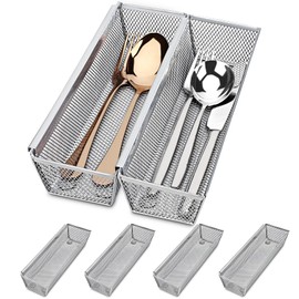 Smgmg Silverware Drawer Organizer, Cutlery Drawer Organizer, 6 Pack Utensil Drawer Organizer, Kitchen Utensils, Flatware Organizer with Interlocking Arm (9.6 * 3 * 2 inch, Grey)