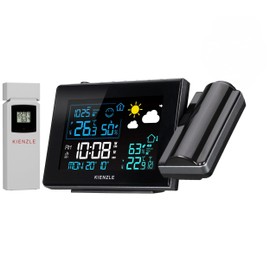 Kienzle Wireless Weather Station with Projection, Colour Display, DCF Time, Indoor/Outdoor Temperature, Air Pressure, Mould Index, Weather Forecast, 2 Alarm Times