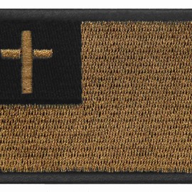 Tactical Christian Flag Patch Embroidered Badge Applique Fastener Hook and Loop Emblem, Black & Coyote