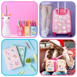 60 Pcs Rainbow Unicorn Water Bottle Stickers, Cute Cartoon Unicorn Stickers for Kids Girls, Waterproof Vinyl Laptop Decals, New Year Thanksgiving Christmas Gift Student Rewards