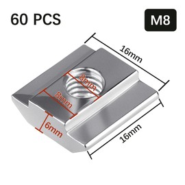 SWTYExt Pack of 60 T-Slot Nuts M8 Slot Blocks T Slot Rail M8 T-Slot Nut Carbon Steel Sliding Nuts Heavy 8 Type B Sliding Nuts M8 30 Series for Aluminium Profile Extrusion Slot