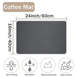 Coffee Mat for Countertops,Absorbent Coffee Bar Mat for Kitchen Counter,Coffee Dish Drying Mat,Coffee Pot Appliance Mats(Dark Grey,24*16inch)