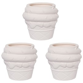 Baker Ross FC790 Ice Cream Ceramic Flower Pot for Painting - Pack of 3, Ceramic Craft Set for Children for Decorating and Crafts