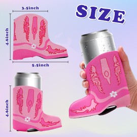 Whaline 12 Pack Cowgirl Can Sleeves Boot Skinny Slim Can Cooler Covers Pink White Rose Red Insulated Neoprene Thermocoolers for Western Party Drink Supplies,4.6 x 5.5 in