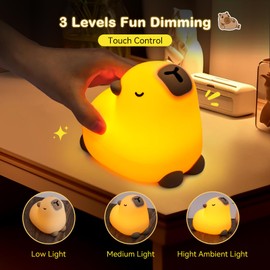 TCMOT Cute Capybara Night Light for Kids, 3-Level Dimmable Nursery Nightlight, Silicone Squishy Light Up Gifts, Rechargeable Bedside Touch Lamp for Breastfeeding Toddler Baby Kids Decor