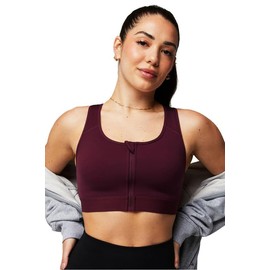 Fabletics Women's Front Zip High Impact Sports Bra, Merlot, S