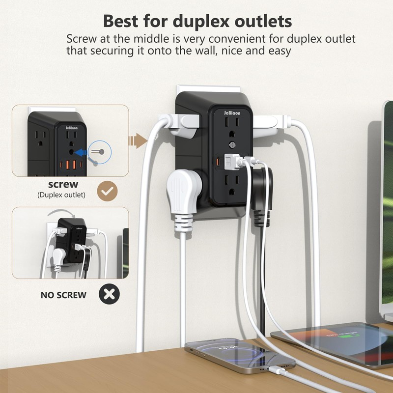 JcBlaon Outlet Extender Surge Protector - 6 Outlet Splitter with