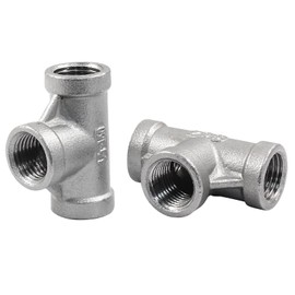 PHITUODA 2 PCS 1/4 Inch Female NPT Tee Pipe Adapter Cast Pipe Fitting, Stainless Steel 3-Way T Shaped Pipe Fitting Adapter