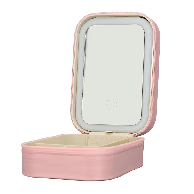 Jewelry Storage Box 3 Color Adjustable Lighting Leather Travel Makeup