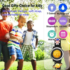 Venhoo Kids Watches Boys 3D Cartoon Waterproof Silicone 7 Color Flashing Lights Children Toddler Wrist Watch for Boys Little Child-Astronauts
