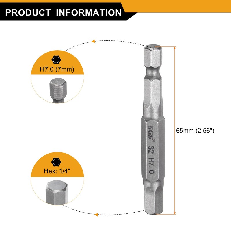 HARFINGTON 5pcs H7.0 Hex Head Drill Bit Wrench 7mm Metric