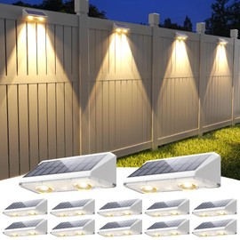 APONUO Solar Fence Lights, IP64 Waterproof, Fence Lights Solar Powered 9 Lighting Color Modes RGB Color Glow LED, Fences Solar Light Outdoor for Backyard, Yard, Wall, Deck, Patio, 12 Pack, White