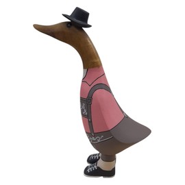 Brave Wings Hand Carved Wooden Bamboo Duck ~ Pink Oktoberfest 20cm High ~ Ornament Sculpture Figurine Statue Unique Table Decoration Home Decor ~ 5233