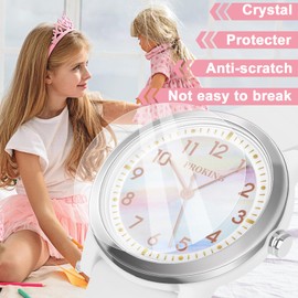 PROKING Kids Watch for Girls Boys Children Teens Analog for Kid 5-18 Years Old Learning Time and Easy to Read 50M Waterproof with Soft Band, Great Gift for Kids (White - Rainbow Dial)