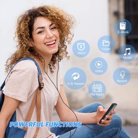 AGPTEK A02 64GB MP3 Player, 70 Hours Playback Lossless Sound Music Player, Supports up to 128GB, Black