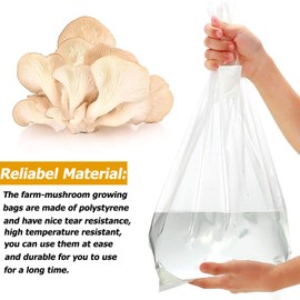 VerdiGrow Large Thickened Mushroom Grow Bag 8"x5"x20" - Autoclave Resistance, 6 Mil Thick, Strong Tear Resistance, 0.2 Micron Filter for Spawning and Planting (20 PCS)