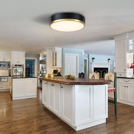 Flush Mount Ceiling Light Fixture, Black Gold LED Ceiling Light, 13 Inch 22W Modern Flush Mount Lights, Dimmable Metal Ceiling Light for Hallway, Bedroom, Kitchen, Close to Ceiling Light Fixture